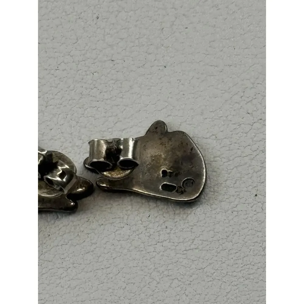 Wolf Head Stud Vintage Sterling Silver Pierced Earrings